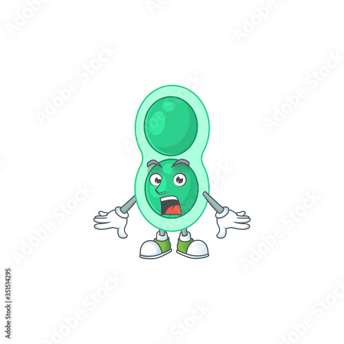 A caricature concept design of green streptococcus pneumoniae with a surprised gesture