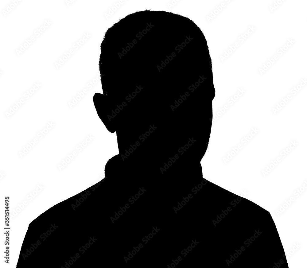 Silhouette of hidden male person over white