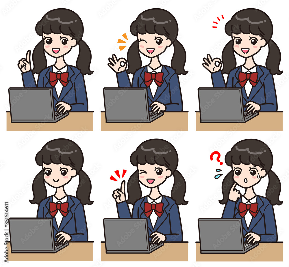 学生　パソコン　ポーズ