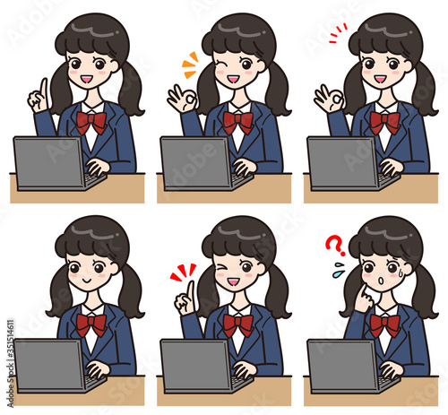学生　パソコン　ポーズ