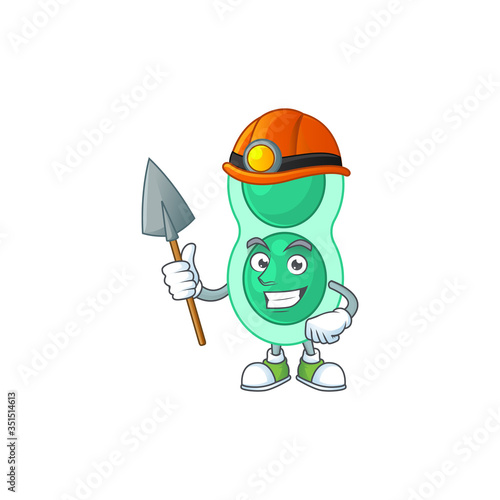 Green streptococcus pneumoniae as a miner cartoon character design