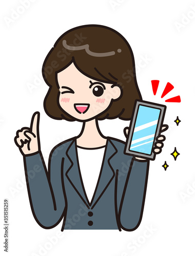 スーツの女性　スマホ　ポーズ
