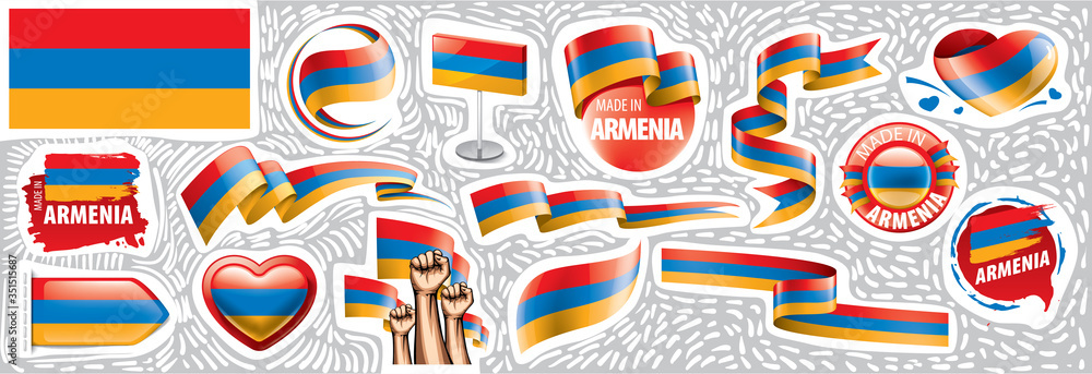 Obraz premium Vector set of the national flag of Armenia in various creative designs