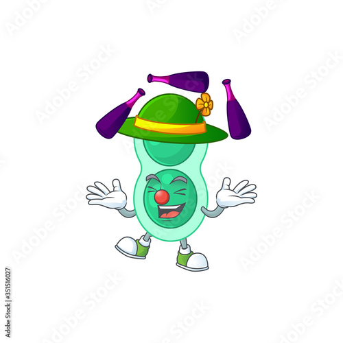 Green streptococcus pneumoniae mascot cartoon design playing Juggling on circus