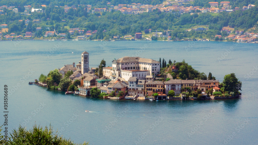 Panoramic view of Lake Orta North of Italy on a sunny summer day