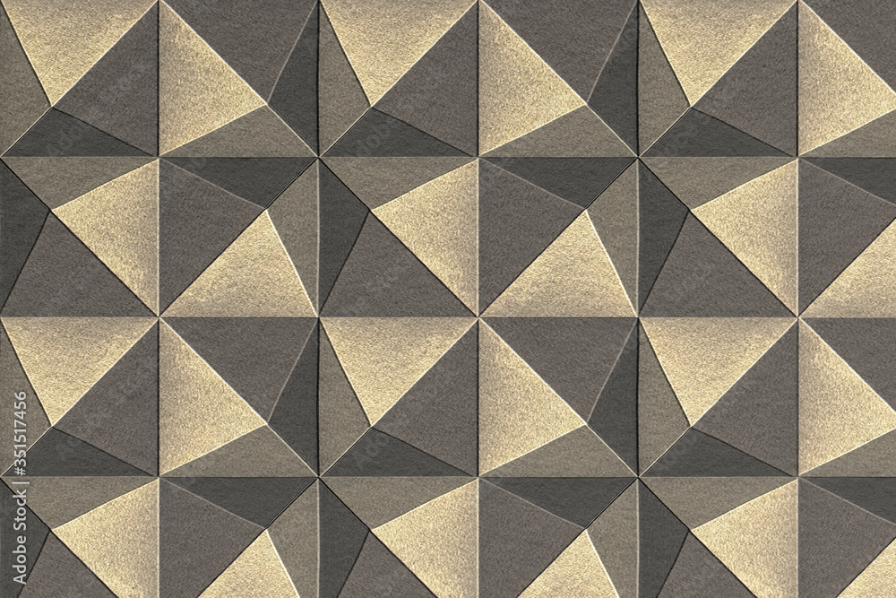 3D silver and gold paper craft pentahedron patterned background 3D silver and gold paper craft pentahedron patterned background