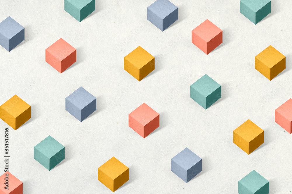 3D colorful paper craft cubic patterned background 3D colorful paper craft cubic patterned background