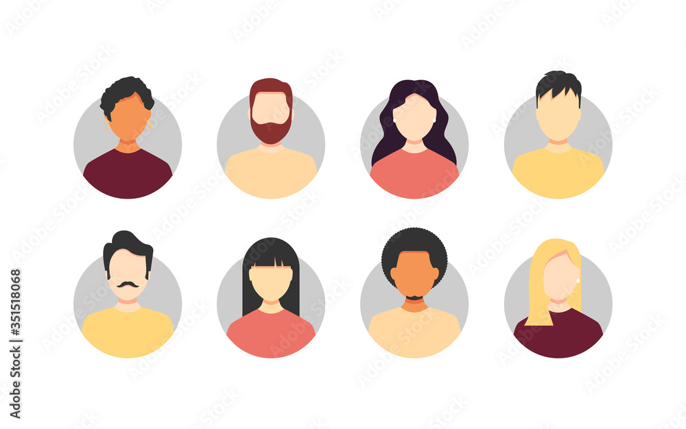 Avatar profile picture icon set including male and female of different ...