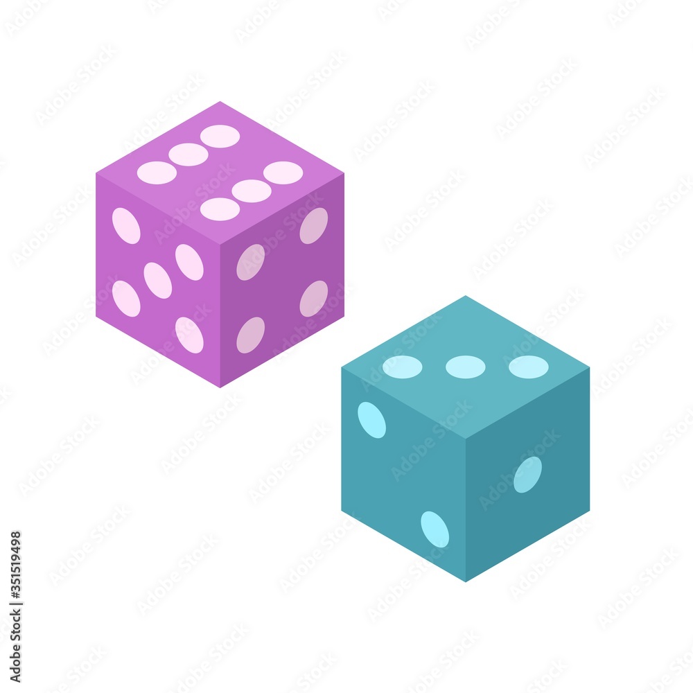 Isometric playing cubes on a white background in two colors. Casino gambling. Isometric playing cubes on a white background in two colors. Casino gambling.