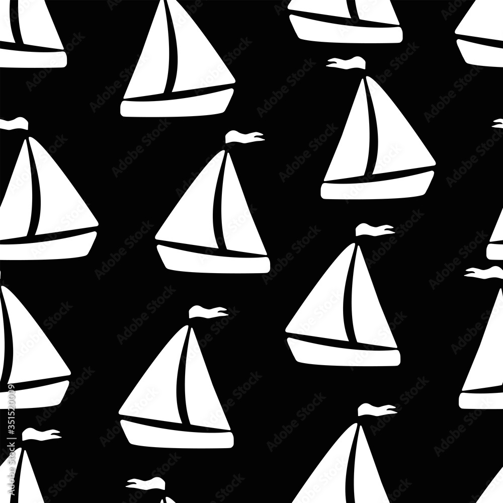 Seamless pattern with sailboats. Vector illustration on a black background. Seamless pattern with sailboats. Vector illustration on a black background.