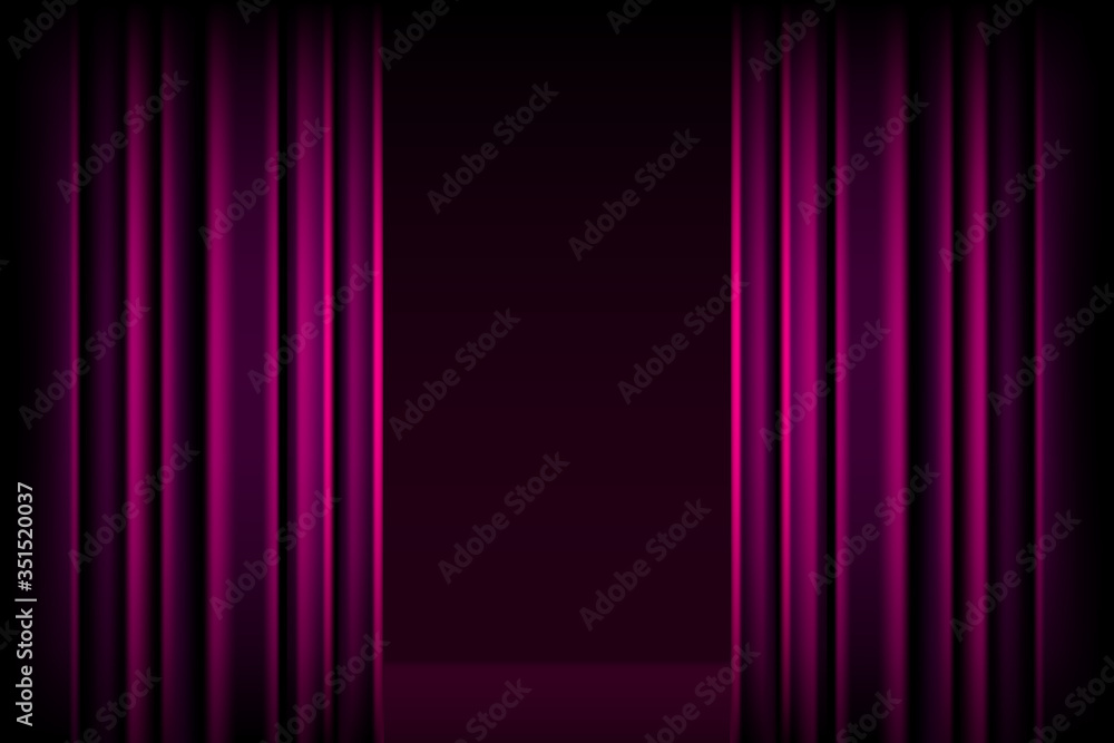 Dark purple curtain of the scene. Dark pleated background