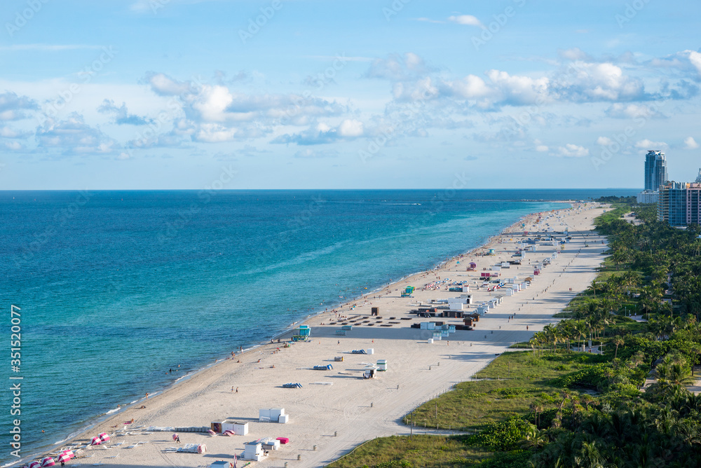 Miami beach, Florida, view from above of the beach on a summer sunny afternoon