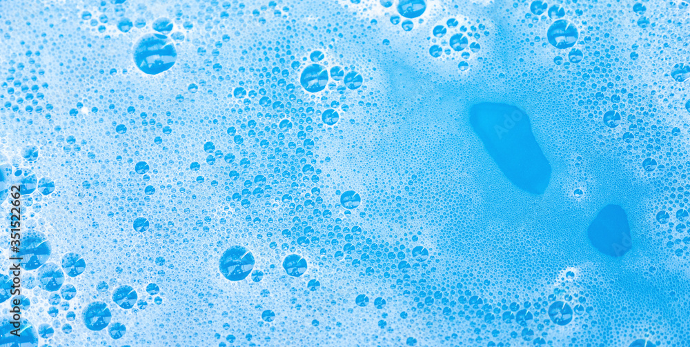 soap bubble foam macro blue background - obrazy, fototapety, plakaty 