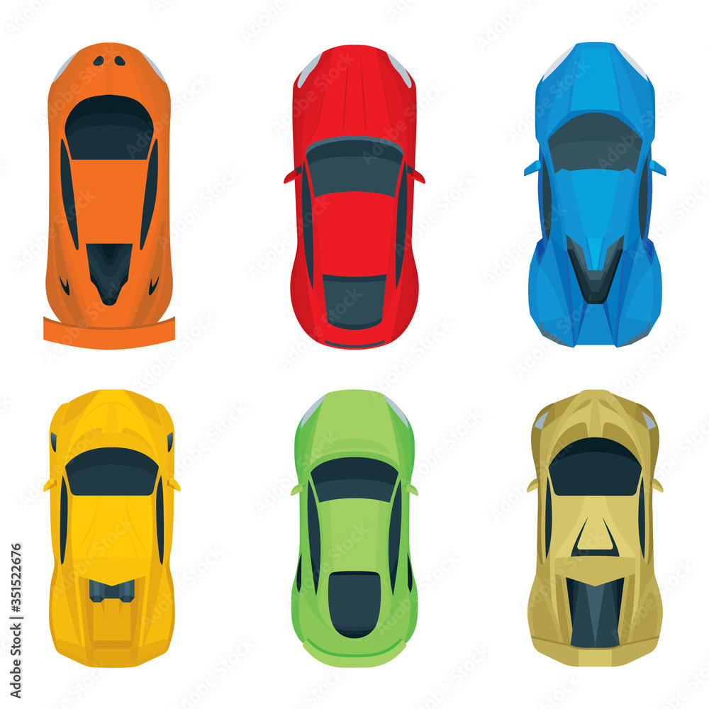 Sport cars top view. Super sport cars vector illustrations set. Luxury sport cars. Sport cars top view. Super sport cars vector illustrations set. Luxury sport cars.
