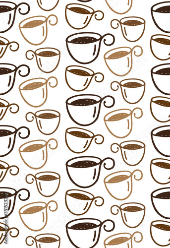 Hand drawn doodle pattern background - coffee time. Coffee cup texture. © jane55