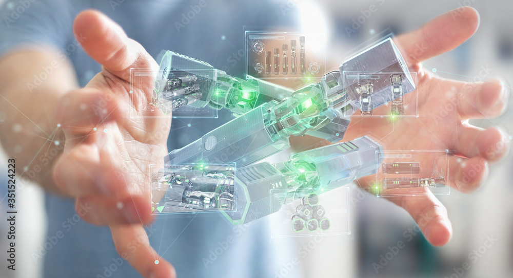 Man holding and touching green renewable energy battery 3D rendering Man holding and touching green renewable energy battery 3D rendering