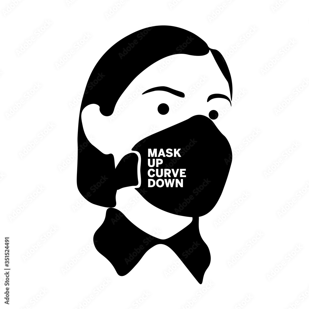 Face mask Graphic portraits with messages mask up curve down Stock