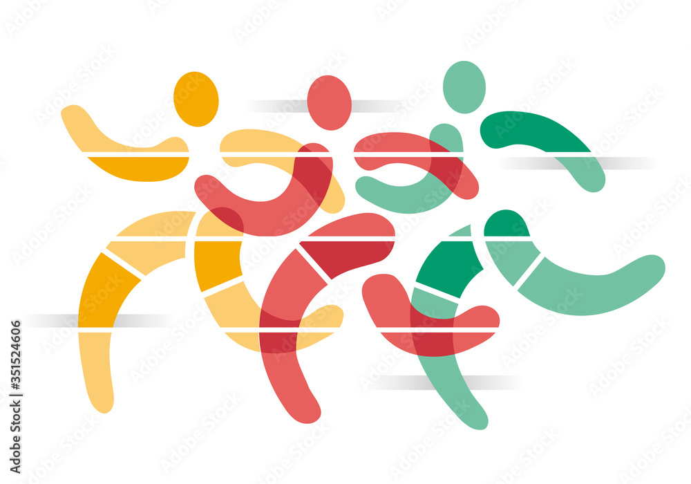 Running race, runners symbol.
Abstract atylized illustrations of three runners on athletic running track. Suitable for logo.Vector available.
Running race, runners symbol.
Abstract atylized illustrations of three runners on athletic running track. Suitable for logo.Vector available.