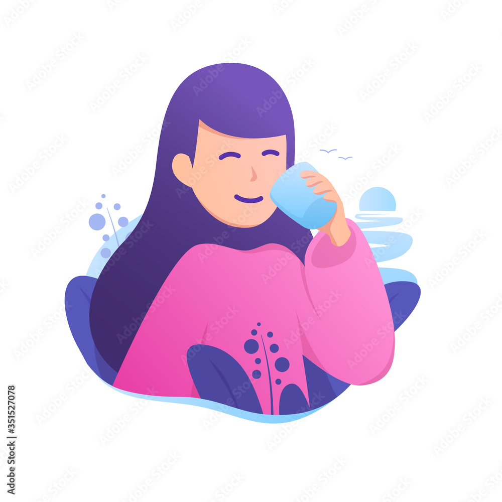 Happy girl drinking a cup of water vector illustration Happy girl drinking a cup of water vector illustration