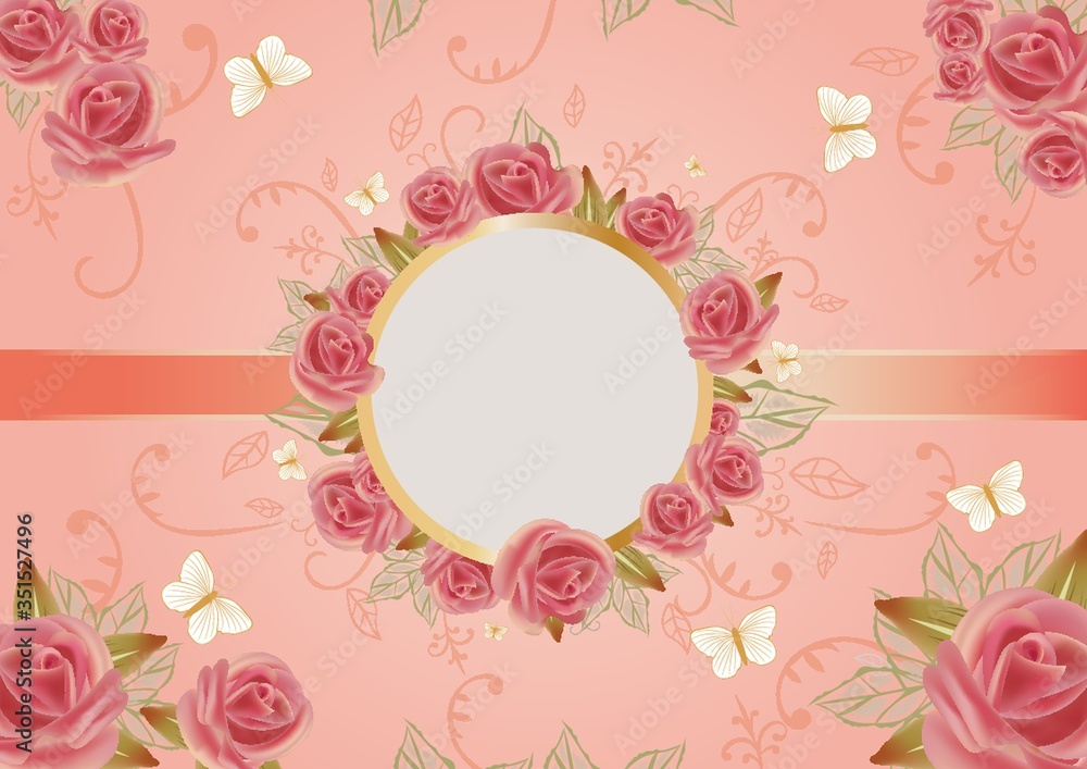 card of beautiful roses with round frame