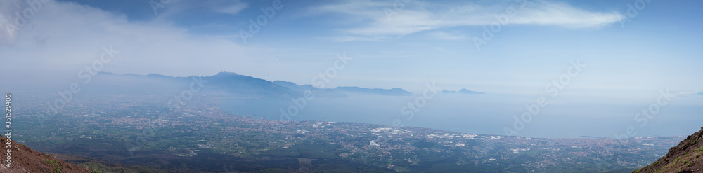 Breathtaking panoramic view into the  bay of Napoli from Mount Vesuvius, Italy.