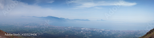 Breathtaking panoramic view into the bay of Napoli from Mount Vesuvius, Italy.