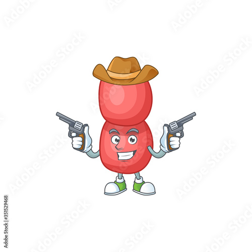 A masculine cowboy cartoon drawing of neisseria gonorrhoeae holding guns