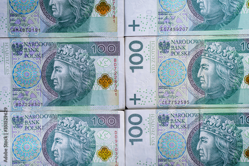 100 zloty banknotes. Polish currency.