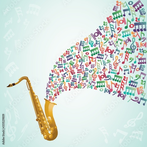trumpet with musical notes coming out