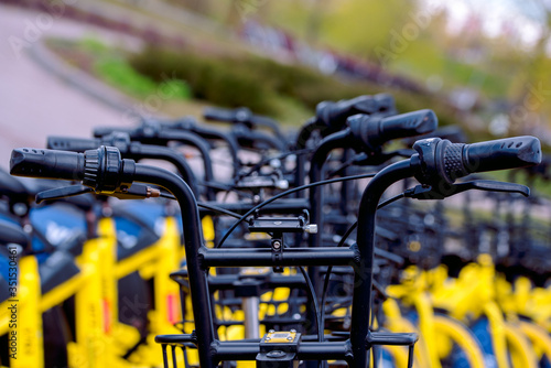 Bicycle sharing in Europe. A healthy walk. quick ride.World Cycling Day June 3 Sports bike photo