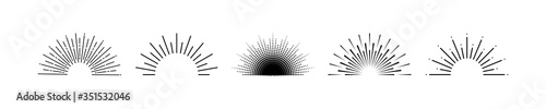Sunburst and sunrise, line illustration. Sun rays collection. Sunburst. Sunrise. Sunburst or sunrise in flat design. Vector illustration