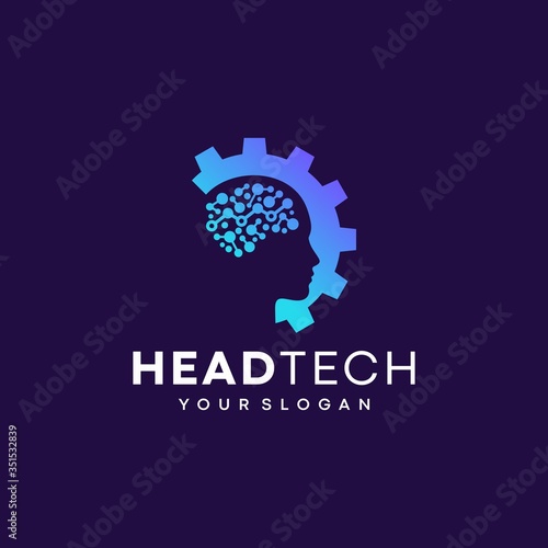 head human smart technology logo vector, Brain human Artificial logo type, icon vector, smart tech logo vector
