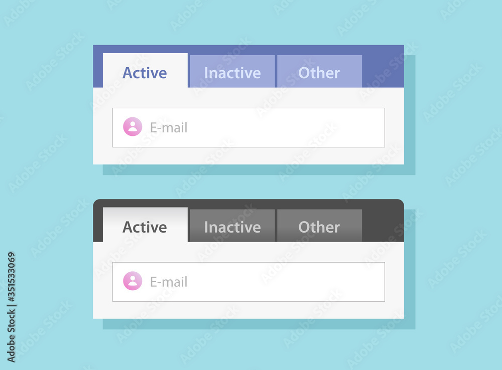 Tabs ui design or tabbed menu website set vector flat style, illustrated web navigation interface element bar collection or box blue and black color on window form Tabs ui design or tabbed menu website set vector flat style, illustrated web navigation interface element bar collection or box blue and black color on window form