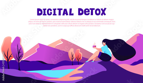 Digital detox - concept vector illustration. An idea of gadget disconnecting, healthy lifestyle, escape from internet and digital media addiction.