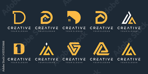 Set of creative monogram letter D logo design inspiration. icons for business of luxury, elegant, simple.