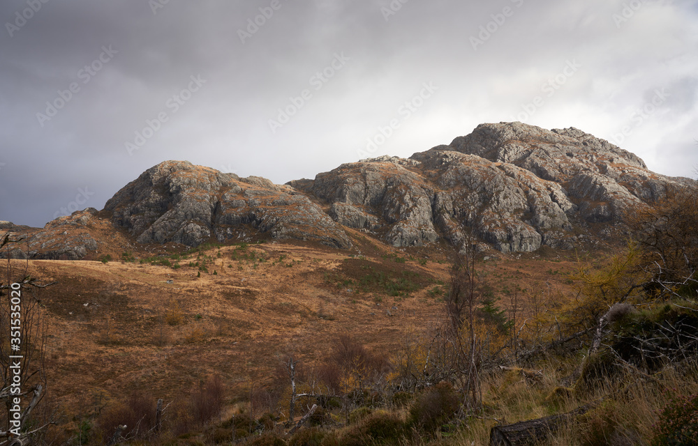 Views towards Creag Mheall above Inverianvie River Gruinard Bay in the Scottish Highlands, Scotland, UK.