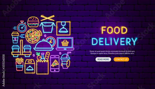Food Delivery Neon Banner Design