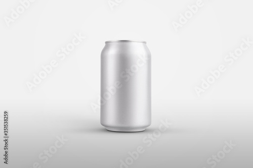 Mockup blank of a small tin can with realistic shadows on an isolated white background.