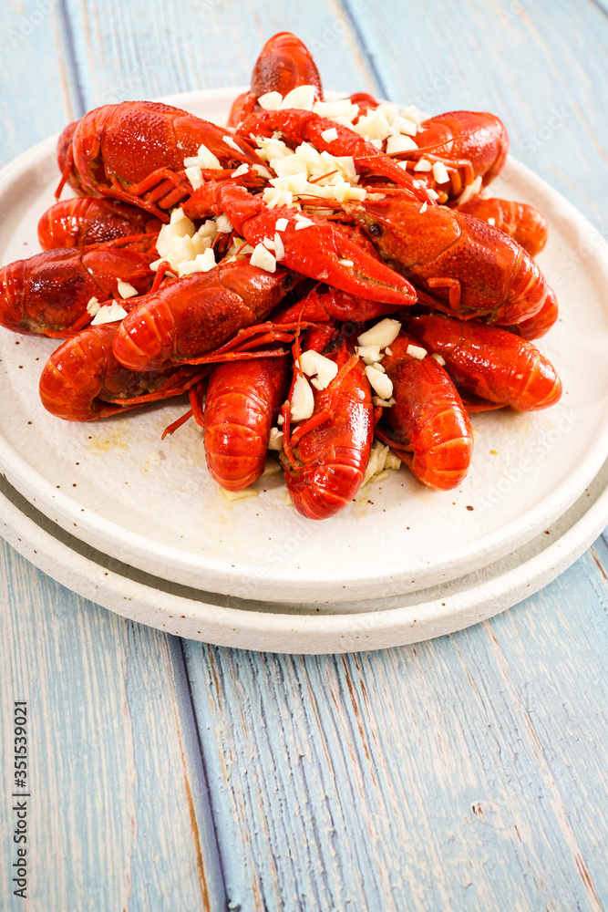 Chinese food with minced garlic and crawfish Chinese food with minced garlic and crawfish
