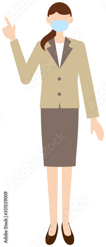 Vector image of business women in office uniform with mask