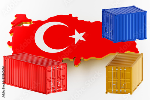 3D map of Turkey. Freight shipping in containers. Export from the country in containers. 3d rendering photo