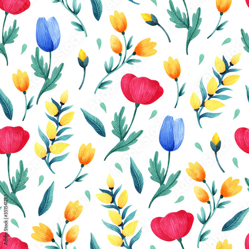 Hand drawn watercolor seamless floral pattern for fabric, wallpaper, design and decor.
