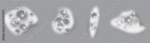 Bath foam soap with bubbles isolated vector illustration on transparent background. Set of shampoo and soap foam lather vector illustration.