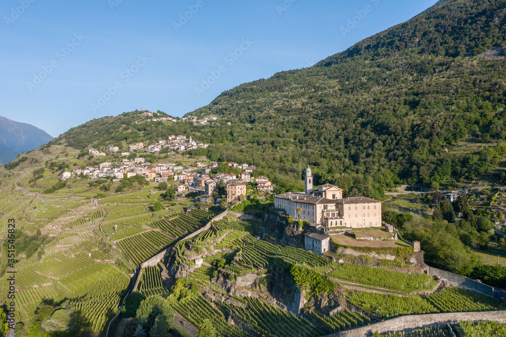 Little village in Valtellina and vineyards