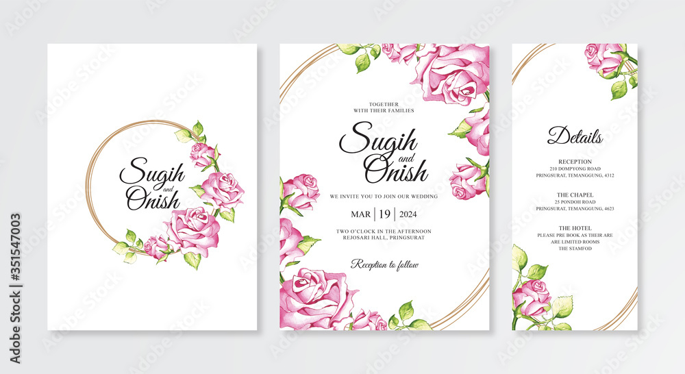beautiful hand painting watercolor floral of wedding invitation set templates