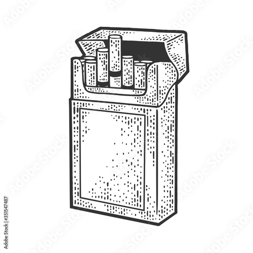 Pack of cigarettes sketch engraving vector illustration. T-shirt apparel print design. Scratch board imitation. Black and white hand drawn image.