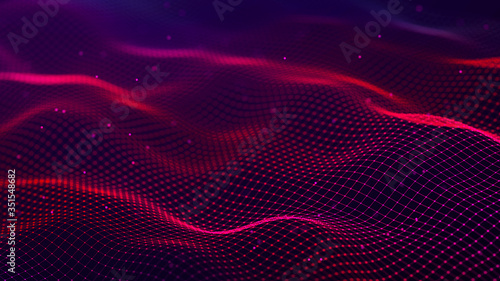 Abstract futuristic wave background. Network connection dots and lines. Digital background. 3d photo