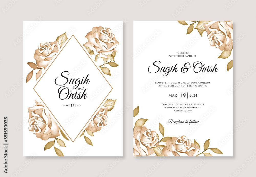 Plakat Wedding invitations card template with flower watercolor