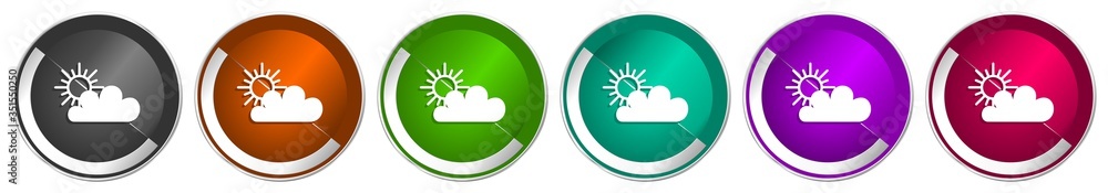 Cloud icon set, silver metallic chrome border vector web buttons in 6 colors options for webdesign Cloud icon set, silver metallic chrome border vector web buttons in 6 colors options for webdesign