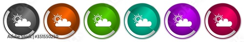 Cloud icon set, silver metallic chrome border vector web buttons in 6 colors options for webdesign